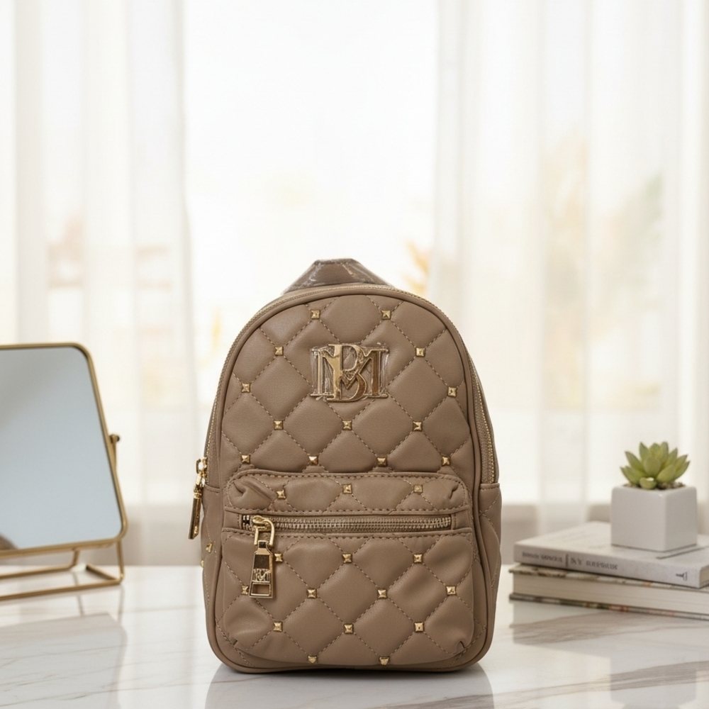 Elegant Taupe Quilted Backpack - Picture 1 of 9